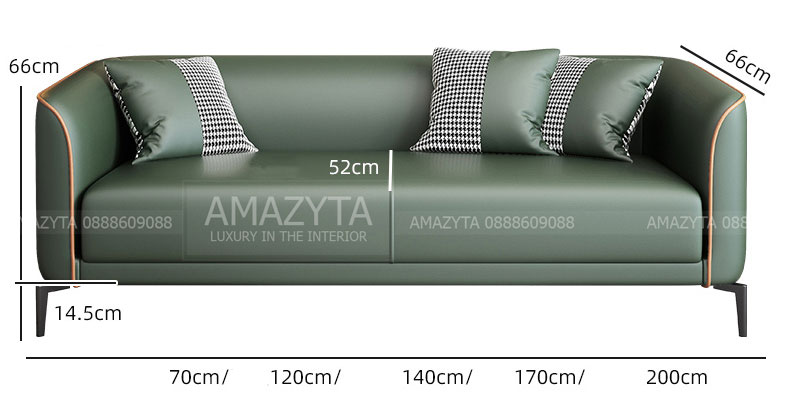 Các kích thước chi tiết của mẫu ghế sofa băng AMP-456