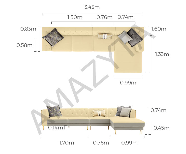 Kích thước chi tiết của mẫu ghế sofa da góc L