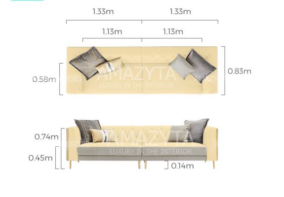Kích thước chi tiết của mẫu ghế sofa da băng dài