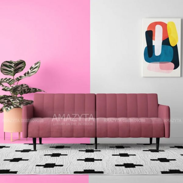 Mẫu ghế sofa giường gập màu hồng đỗ đẹp AMG-753