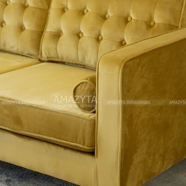Mẫu ghế sofa góc vải nhung màu vàng đồng sang trọng