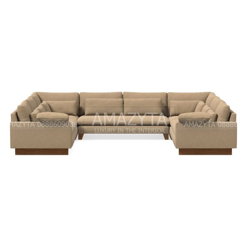Sofa chữ U màu be sang trọng, hiện đại cho phòng khách