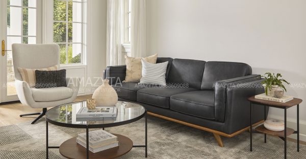 Sofa da màu đen thật Ý cho không gian phòng khách sang trọng và đẳng cấp