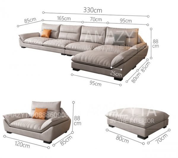Kích thước tổng thể của bộ ghế sofa cho phòng khách