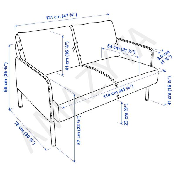 Kích thước chi tiết của mẫu ghế sofa băng chân cao AMB-514