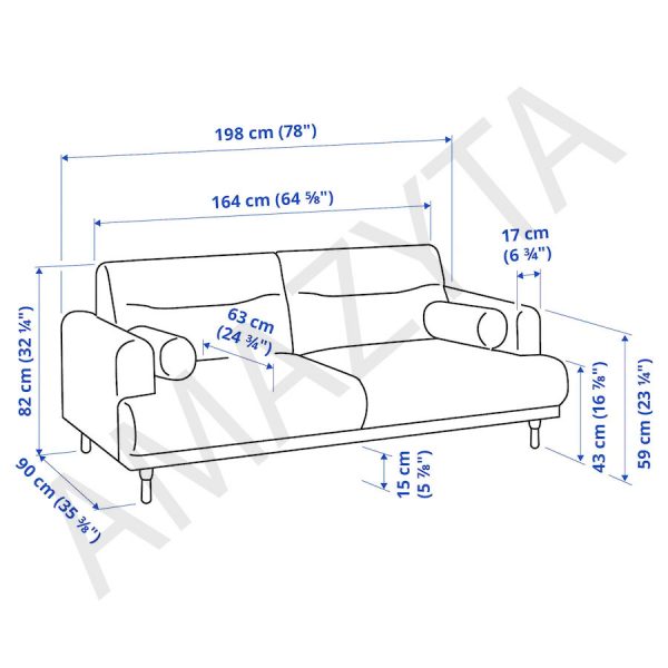 Kích thước chi tiết của mẫu ghế sofa băng AMB-589
