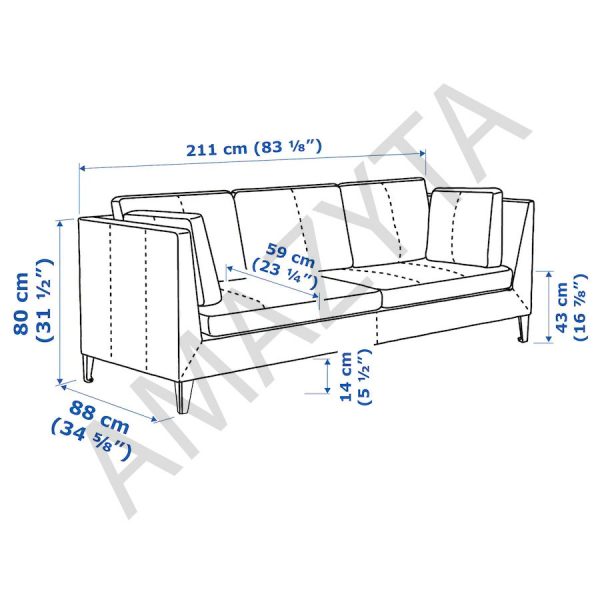 Kích thước chi tiết của ghế sofa băng AMB-557
