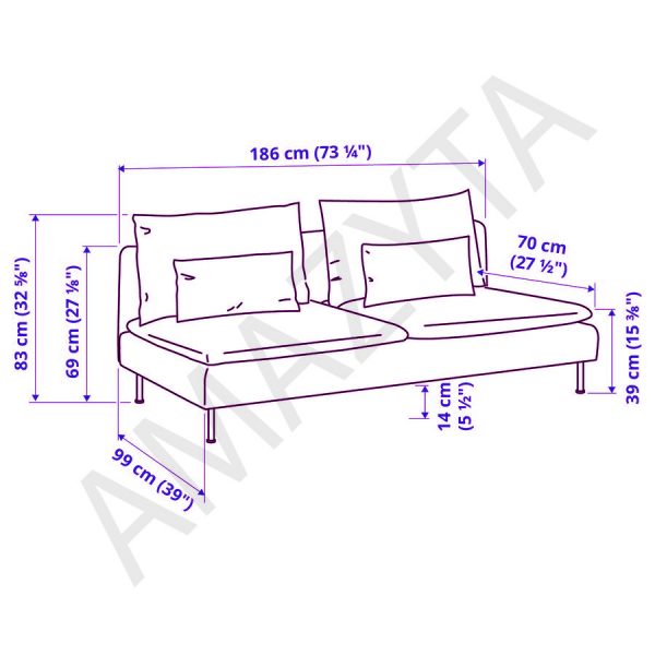 Kích thước chi tiết của mẫu ghế sofa băng không tay vịn AMB-662