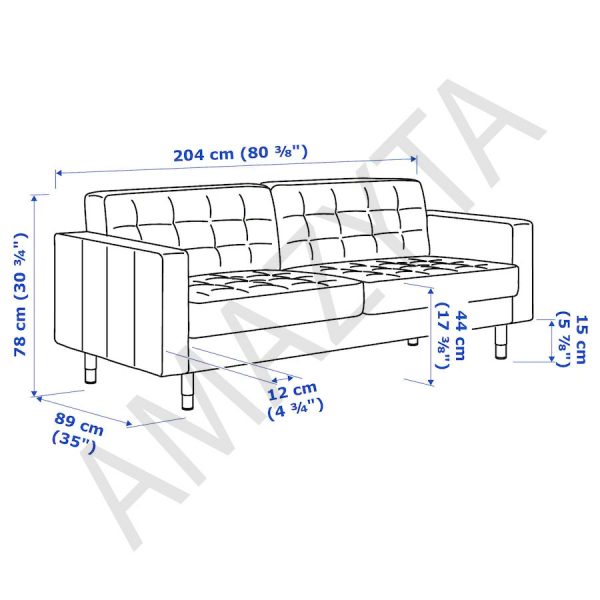 Kích thước chi tiết của mẫu ghế sofa băng AMB-542