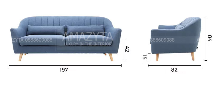 Kích thước chi tiết của mẫu sofa băng tựa kẻ sọc