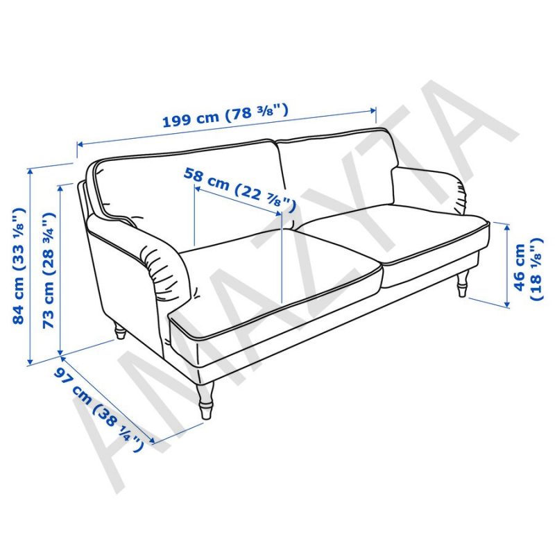 Kích thước chi tiết của mẫu ghế sofa băng vải kẻ AMB-129