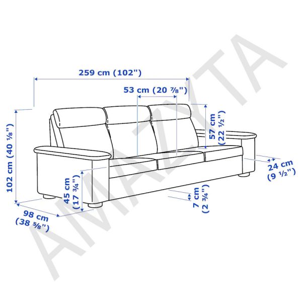 Kích thước chi tiết của mẫu ghế sofa da băng dài AMB-424