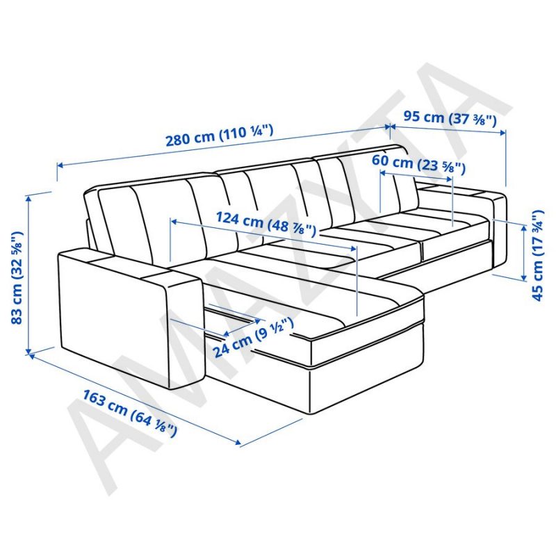 Kích thước chi tiết của mẫu ghế sofa da góc L