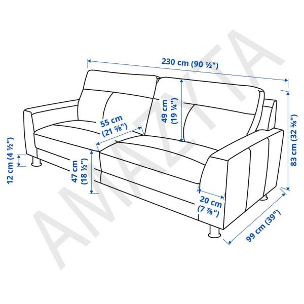 Thông số kích thước chi tiết của mẫu ghế sofa da tựa ngấn AMB-128
