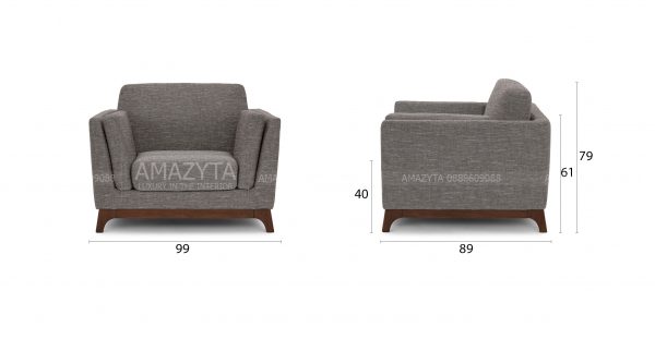 Kích thước chi tiết của mẫu ghế sofa đơn AMD-520