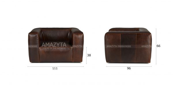 Kích thước chi tiết của mẫu ghế sofa đơn da thật AMD-501