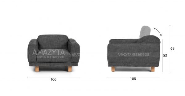 Kích thước chi tiết của mẫu ghế sofa đơn AMD-106