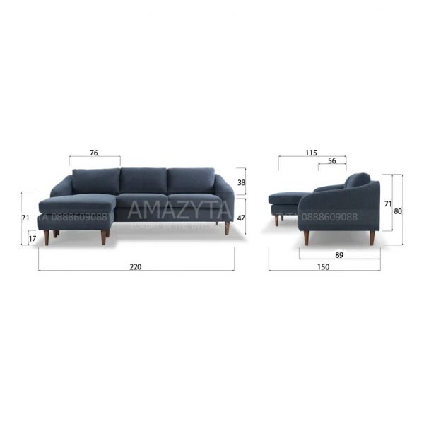 Kích thước chi tiết của mẫu ghế sofa chân cao AMG-537