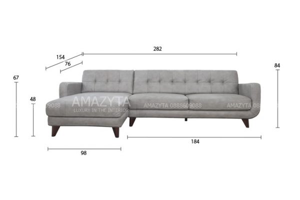 Kích thước chi tiết của mẫu ghế sofa góc bọc da