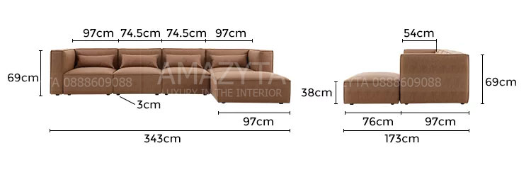 Kích thước chi tiết của mẫu ghế sofa góc AMG-872