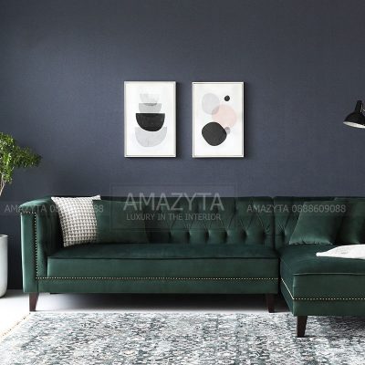 Mẫu ghế sofa góc tân cổ điển đẹp bọc vải nhung AMB-482