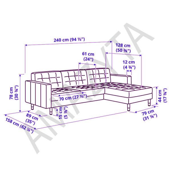 Kích thước chi tiết của mẫu ghế sofa góc AMG-578