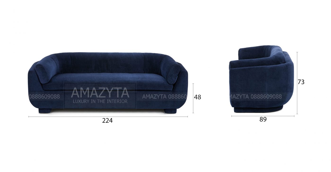 Kích thước chi tiết của mẫu ghế sofa nhung AMB-548