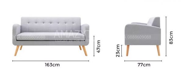 Kích thước chi tiết của mẫu ghế sofa vải AMB-658