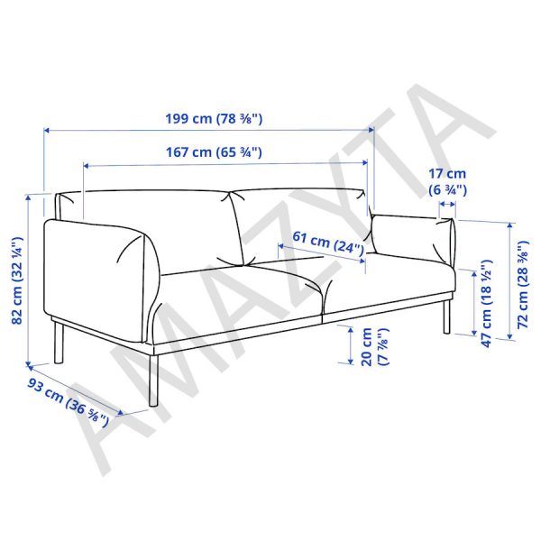 Kích thước chi tiết của mẫu ghế sofa vải băng dài AMB-662