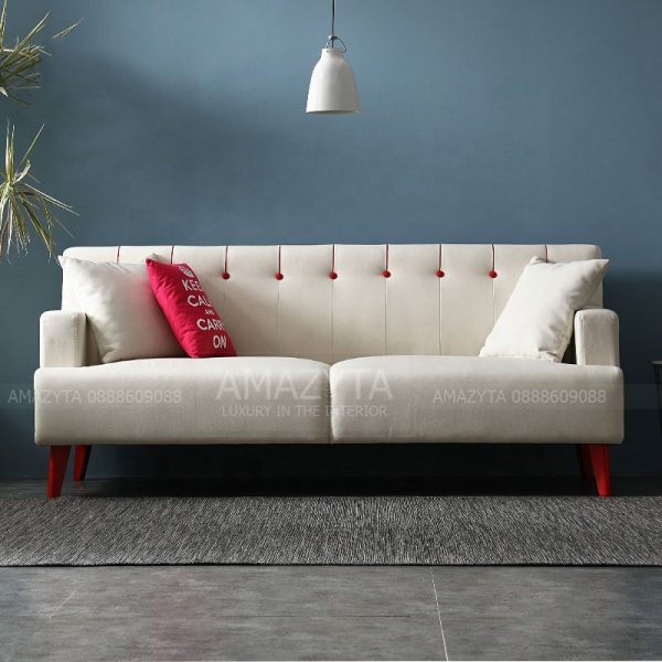 Mẫu ghế sofa băng tựa viền đỏ rút cúc AMB-358