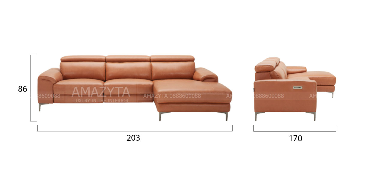 Kích thước chi tiết của mẫu ghế sofa góc thư giãn AMG-954