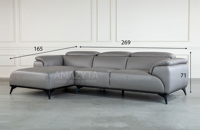 Kích thước chi tiết của mẫu ghế sofa góc bọc da AMG-249