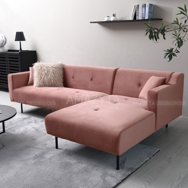 Bộ ghế sofa góc L vải nhung AMG-812