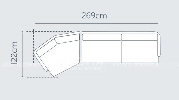 Kích thước chi tiết của mẫu ghế sofa cong AMB-955