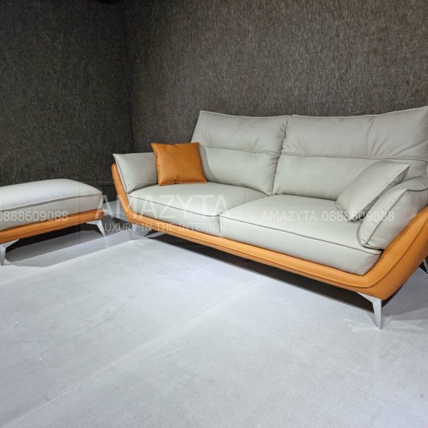 Mẫu ghế sofa da hai lớp hai màu thiết kế sang trọng AMB-628