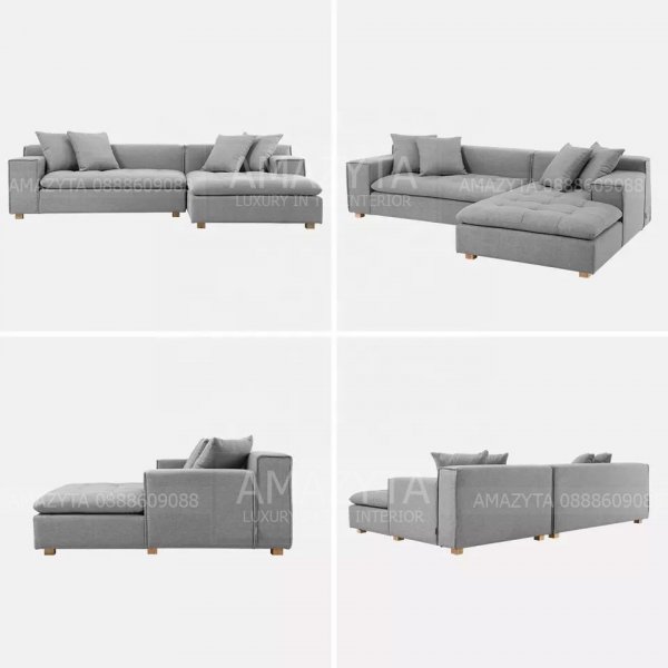 Các góc chụp chi tiết của mẫu ghế sofa góc vải thô AMG-572