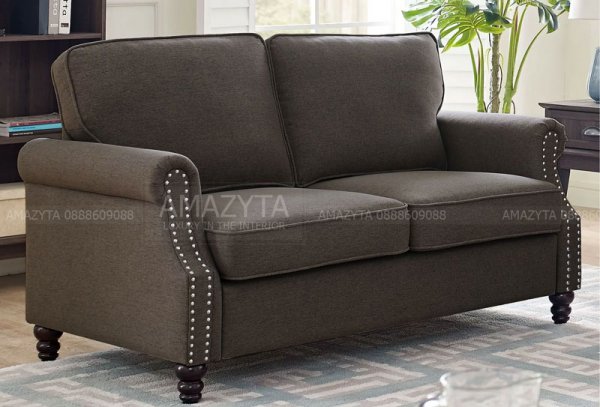 Mẫu ghế sofa hai chỗ tay ghế có trang trí đinh đồng AMB-545