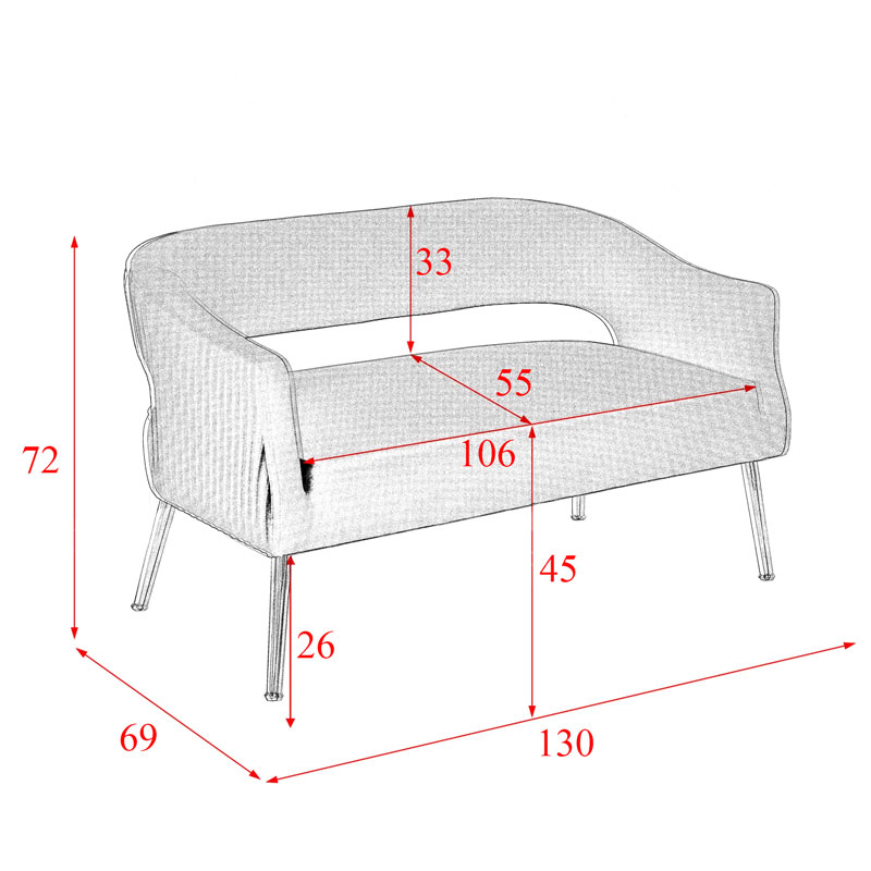Kích thước chi tiết của mẫu ghế sofa băng AMB-308