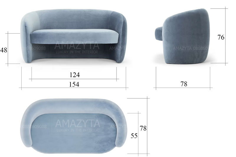 Kích thước chi tiết của mẫu ghế sofa cong AMB-576