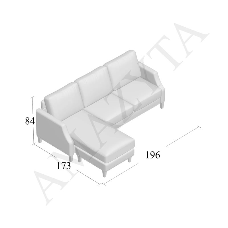 Kích thước chi tiết của mẫu ghế sofa góc bọc giả da AMG-120