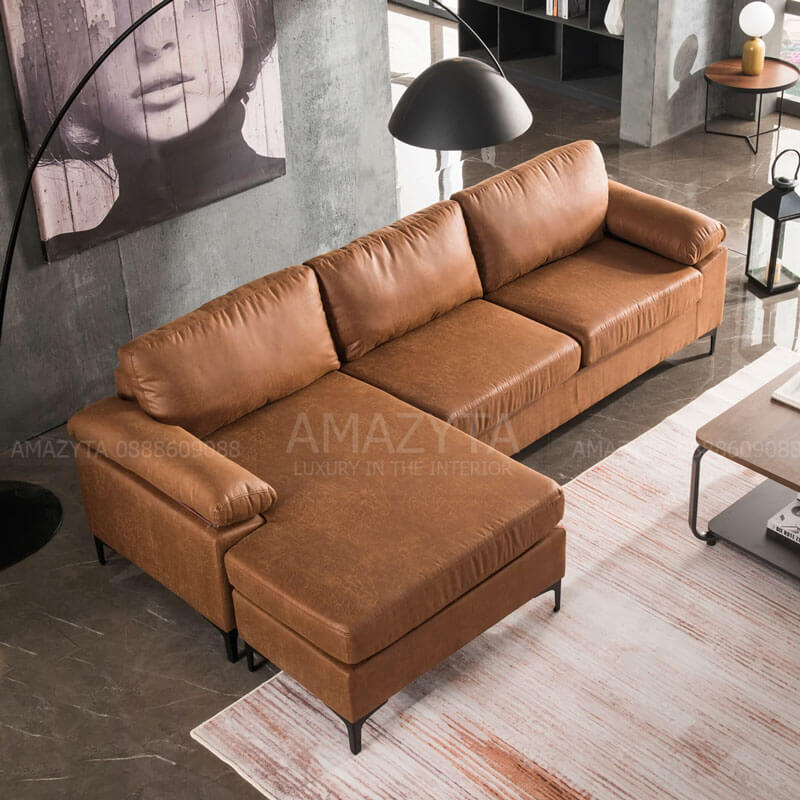 Bộ ghế sofa góc da thật AMG-127 chất lượng và sang trọng