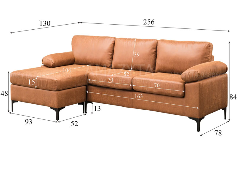 Kích thước chi tiết của mẫu ghế sofa góc da thật AMG-127