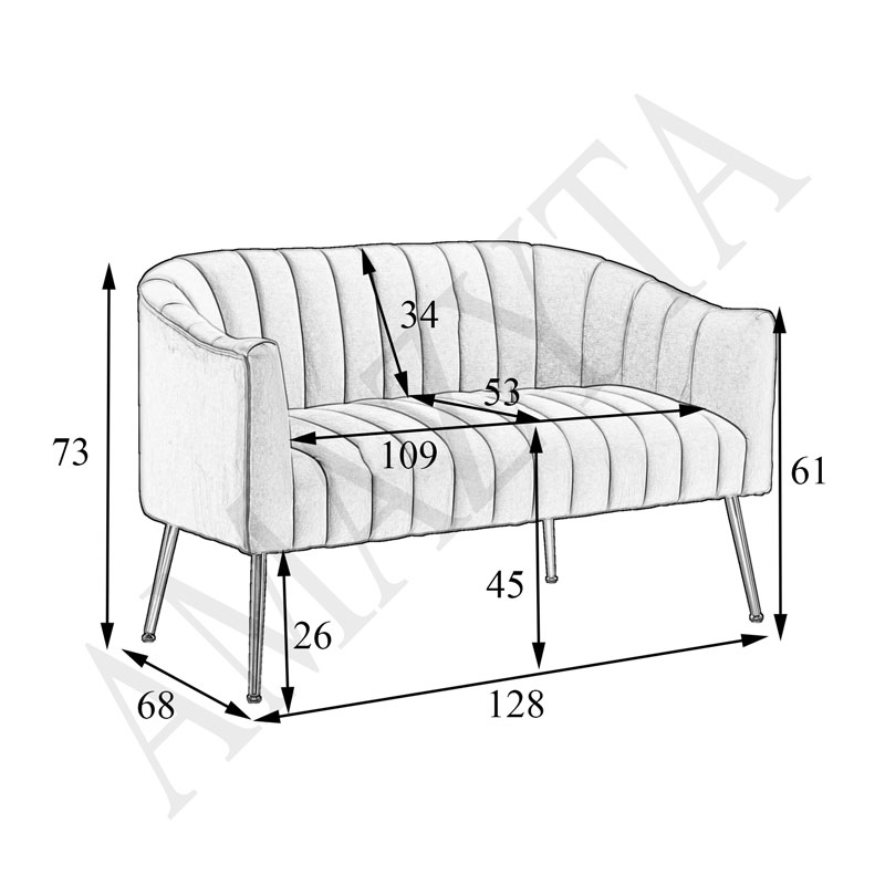 Kích thước chi tiết của mẫu ghế sofa vải AMB-325