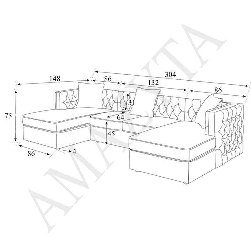 Kích thước chi tiết của mẫu ghế sofa chữ U AMG-457