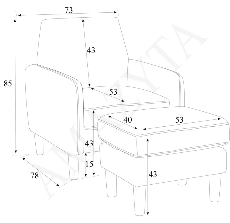Kích thước chi tiết của mẫu ghế sofa đơn AMD-517