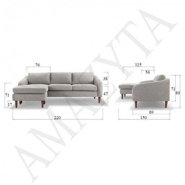 Kích thước chi tiết của mẫu ghế sofa góc AMG-641