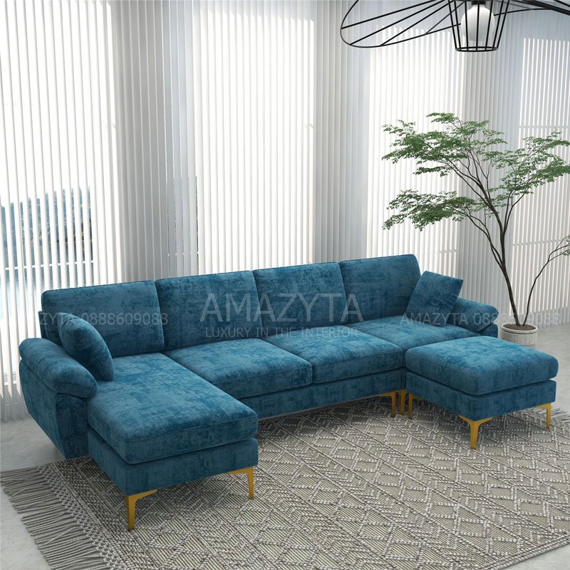 Mẫu ghế sofa L AMG-941 màu xanh dương