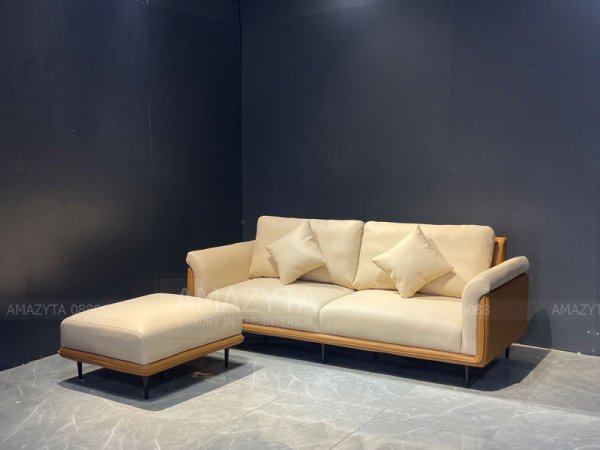 Mẫu ghế sofa văng AMB-517 với tông màu kem và vàng