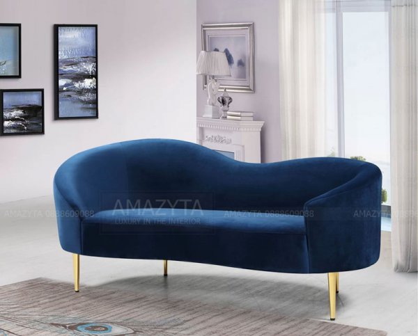 Mẫu ghế sofa nhung thiết kế cong nghệ thuật AMB-347