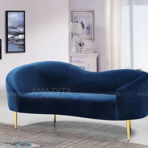 Mẫu ghế sofa nhung thiết kế cong nghệ thuật AMB-347